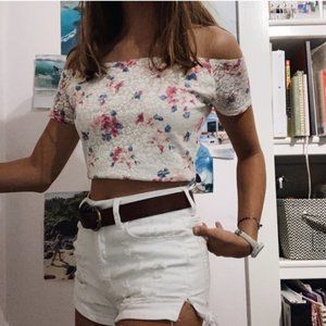 Hollister white lace off the shoulder crop top